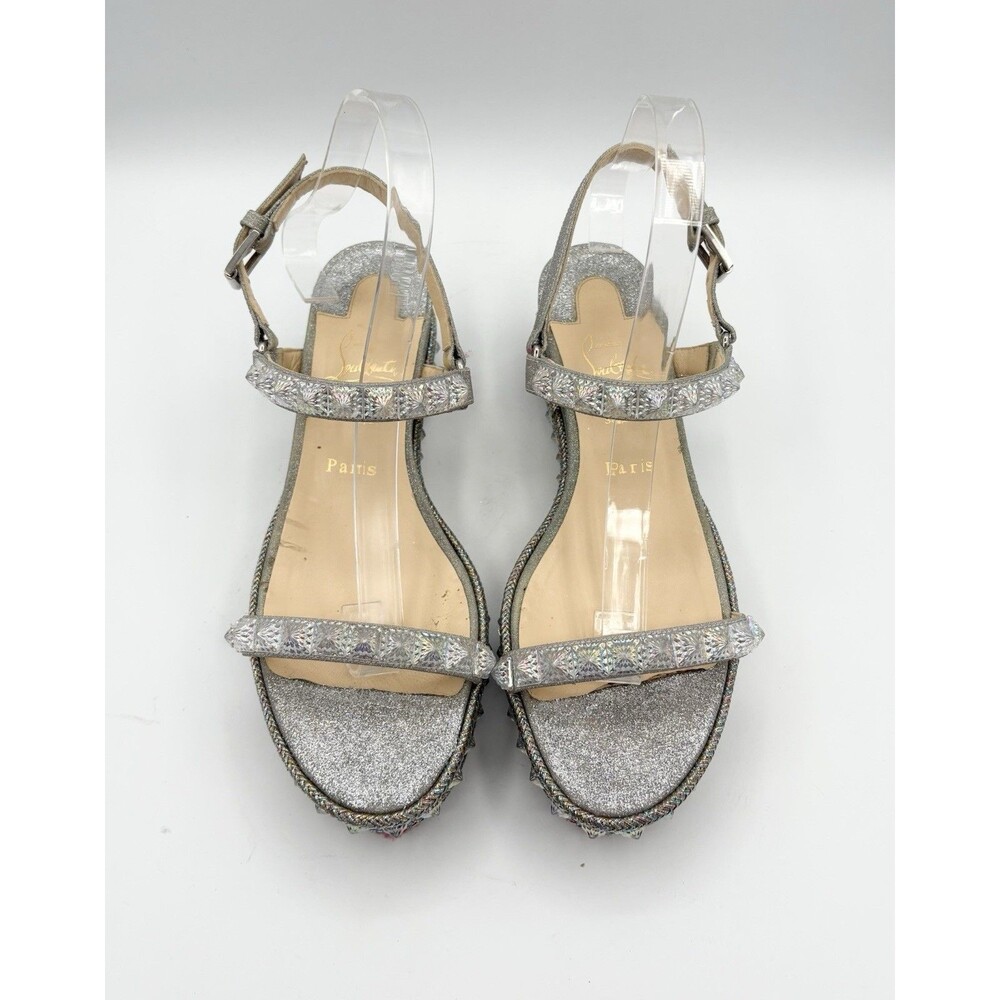 Christian Louboutin Cataclou 60 Silver Glitter Platform Sandals Wedges Sz EU 39 - Picture 4 of 13